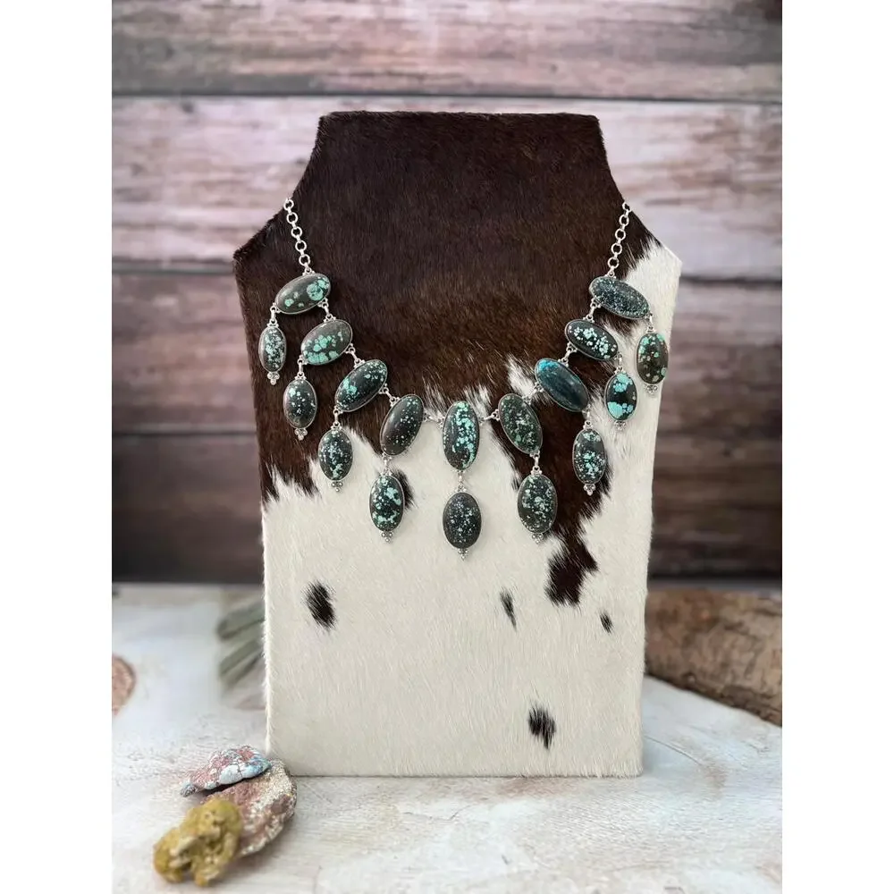 Handmade Sterling Silver Lander Turquoise Necklace with Signed Nizhoni - Picture 4 of 6